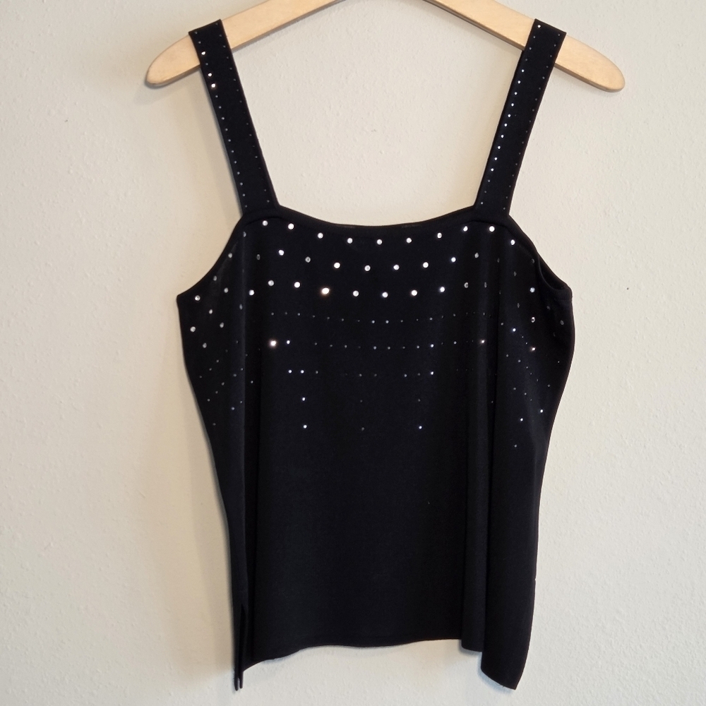 Misook Black Knit Rhinestone Embellished Camisole Tank Top Sz M Cocktail Dinner